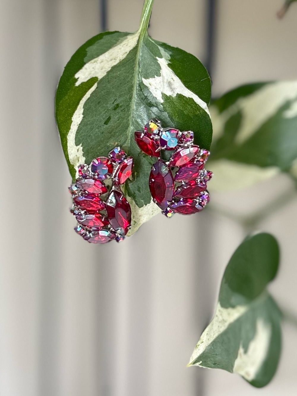 Pink Sherman Inspired Crystal Cluster Clip On Earrings